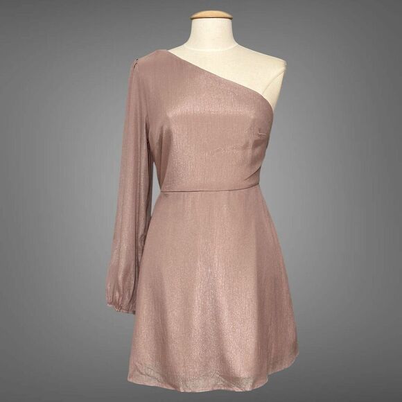 Andree‎ by Unit Womens Dress L Dusty Lavender Chiffon One Shoulder Mini Fairy - Picture 1 of 14